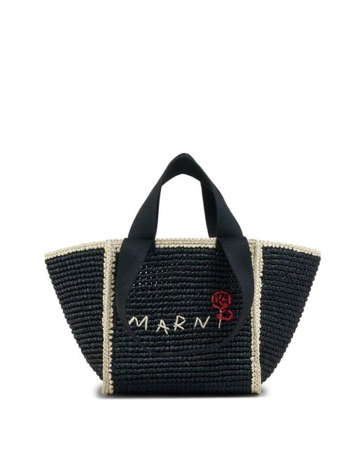 Marni Black Logo-embroidered Woven Tote Bag