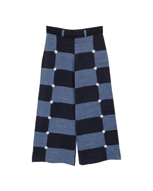 YANYAN KNITS Blue Daisy Trousers