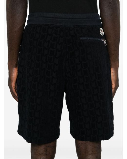 Moncler Black Monogram-jacquard Towelling Shorts for men
