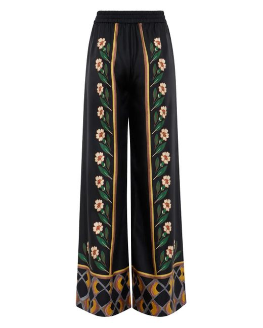 LaDoubleJ Black Floral-Print Palazzo Trousers