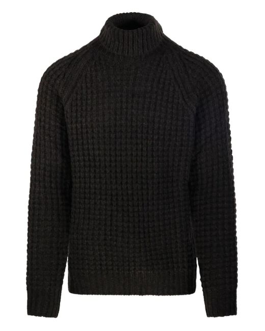 メンズ Roberto Collina ワッフルニット ハイネックセーター Black
