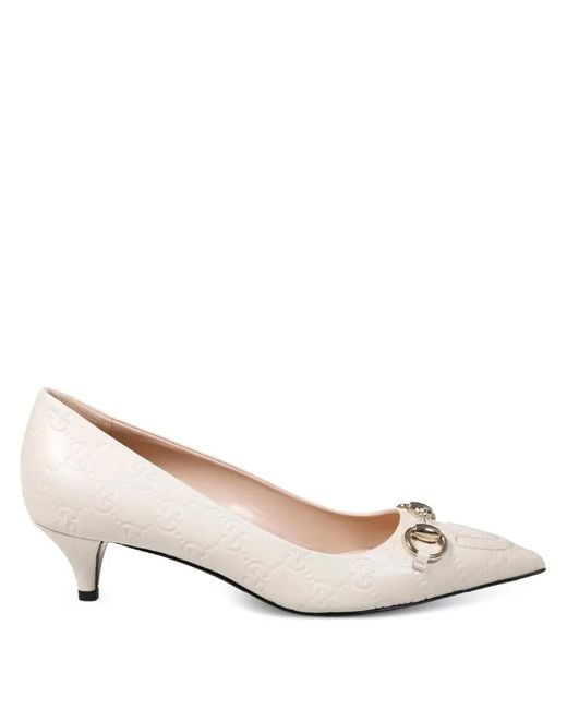 Gucci Natural Logo-Embossed Horsebit-Detail Pumps