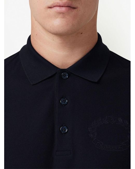 Burberry Blue Logo-embroidered Cotton Polo Shirt for men