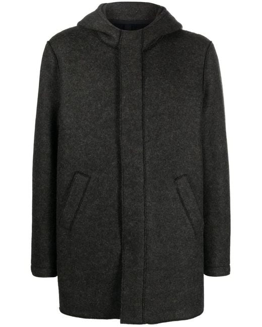 Harris Wharf London Black Hooded Wool Coat for men