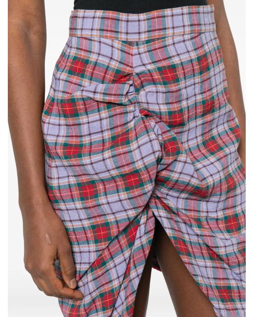 Vivienne Westwood Red Mini Side Panther Ruffled Tartan Skirt