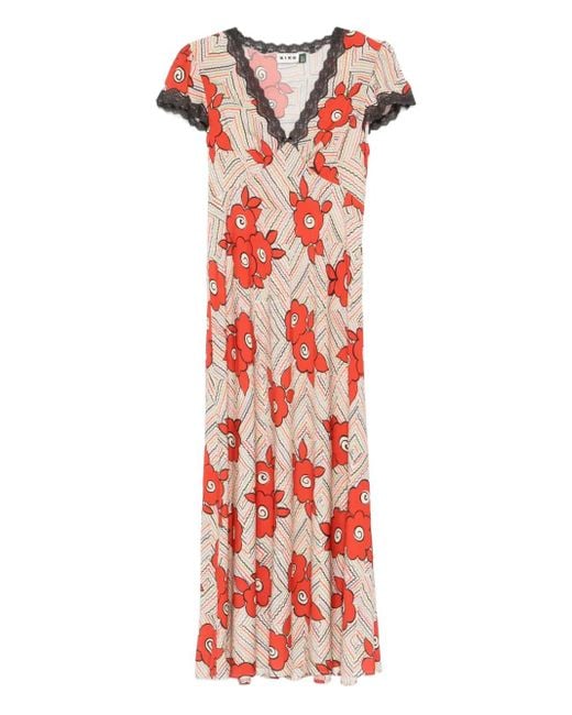 Vestido Sandrine con ribete de encaje Rixo de color Red