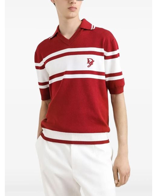 Dolce & Gabbana Polo With Striped Motif And Logo Embroidered On The Front for men