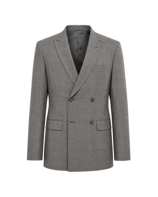 Corneliani Gray Glen Plaid Double-Breasted Blazer for men