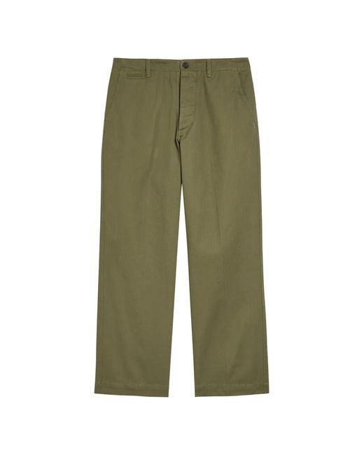 Drake's Green Herringbone Chino Trousers for men