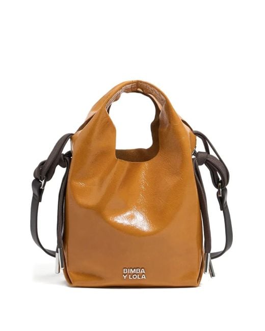 Bimba Y Lola Brown Paper Leather Mini Tote Bag