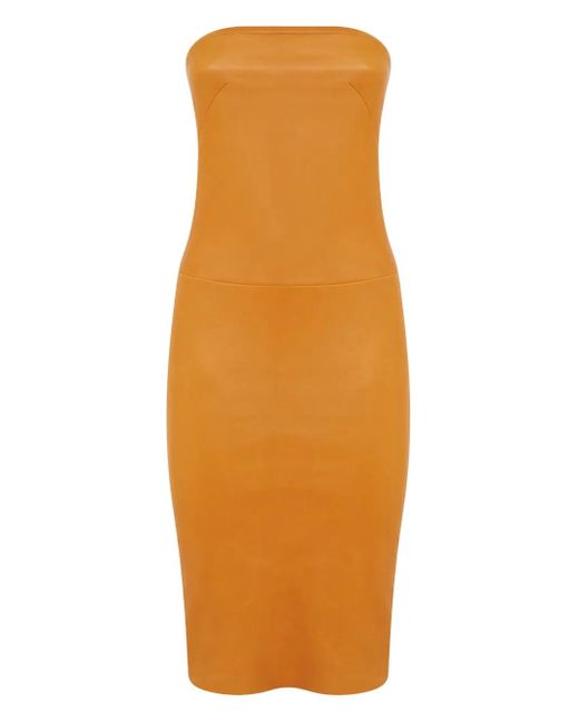 Stouls Monica 25 Strapless Leren Midi-Jurk in het Orange