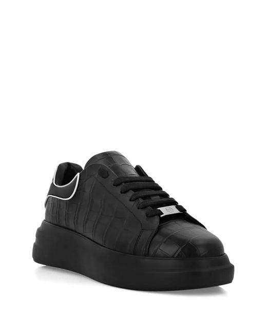 Philipp Plein Black Crocodile-Effect Platform Sneakers