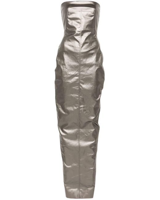 Robe longue gris acier en denim enduit Rick Owens en coloris Metallic