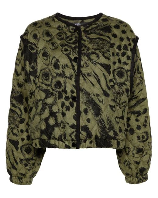 Bimba Y Lola Green Animal-print Quilted Jacket