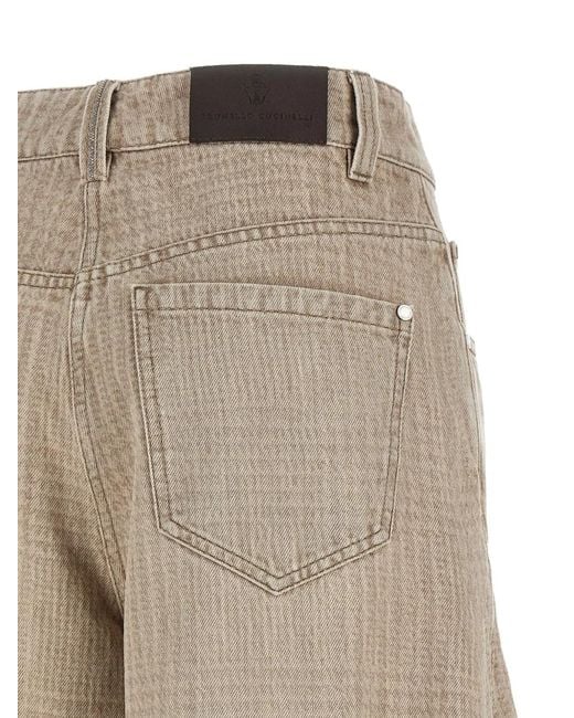 Brunello Cucinelli Natural Monile-Detail Wide Barrel Jeans