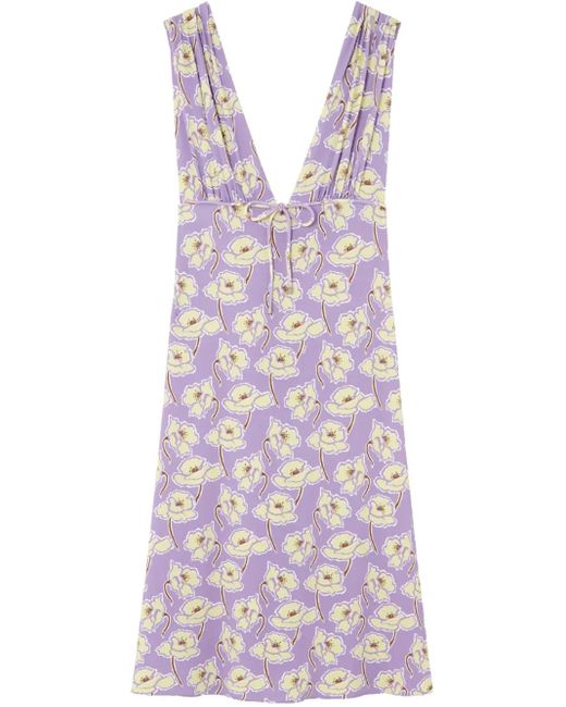 Versace Poppies Vネック ドレス Purple