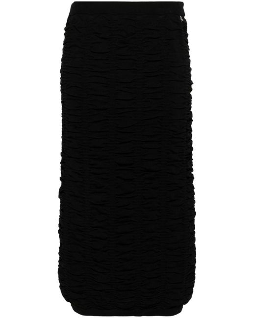 Twin Set Black Gathered Crepe Midi Skirt
