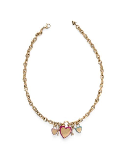 Guess Metallic All You Need Is Love Heart-Charm Cable-Link Necklace