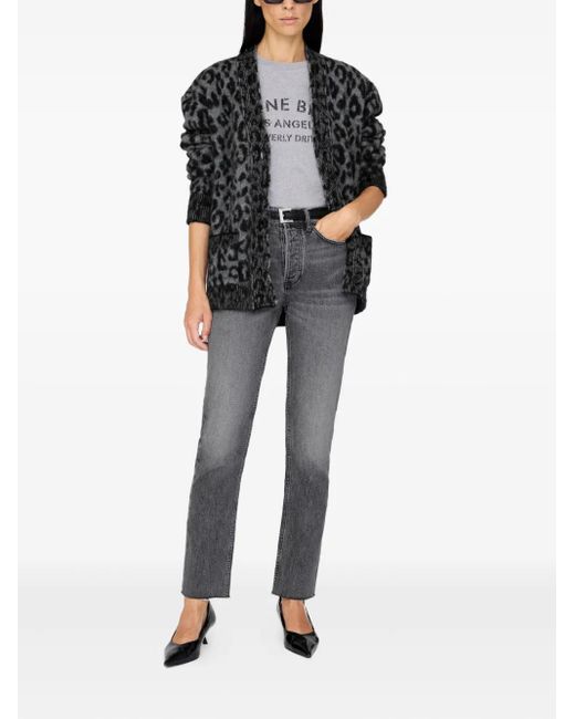 Anine Bing Black Banks Leopard-Print Button Cardigan