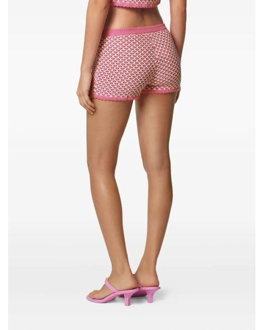 Versace Red Crochet-Knit Shorts