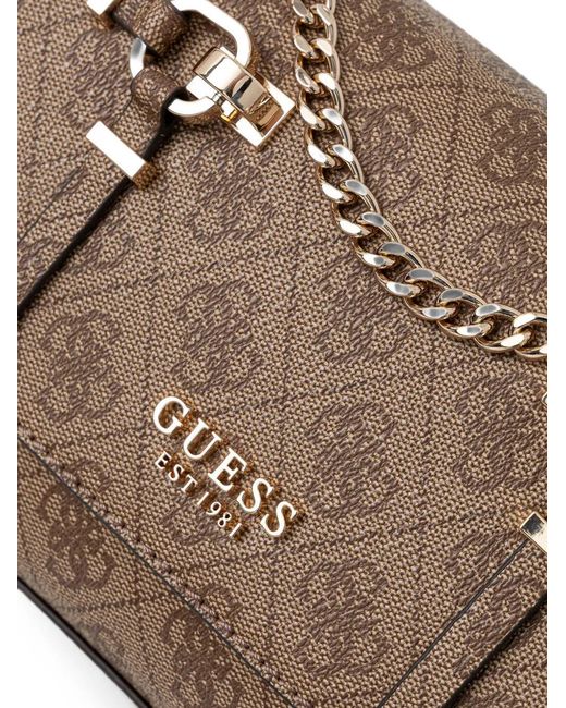 Guess Brown Sac Porté Épaule Leona À Imprimé Monogrammé
