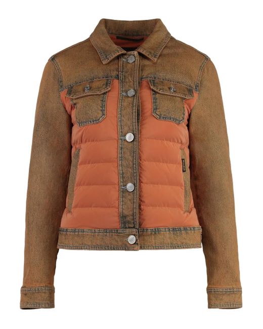 Moorer Brown Petunia Padded-Panel Denim Jacket
