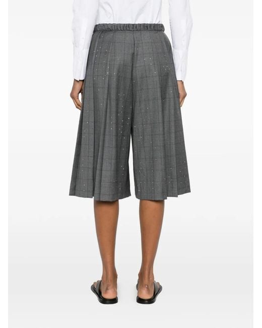 Sandro Gray Checked Rhinestone-Embellished Shorts