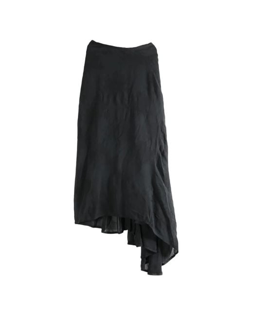 Marc Le Bihan Black Asymmetric Pleated Mid Skirt
