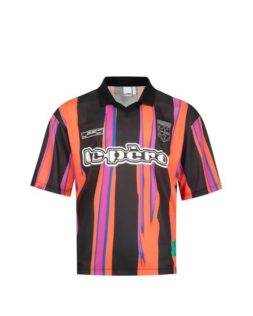 le PERE Red Striped Logo-Print Polo Shirt for men