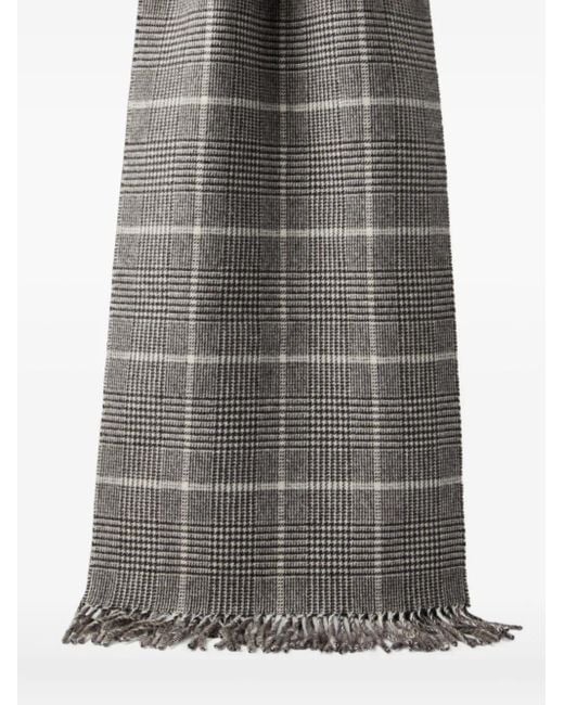 Brunello Cucinelli チェック カシミアスカーフ Gray