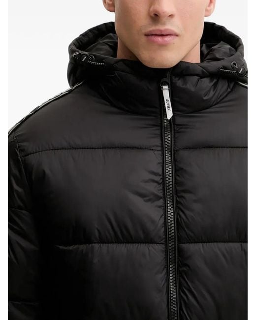 Guess Black Hooded Logo-Stripe Jacket for men
