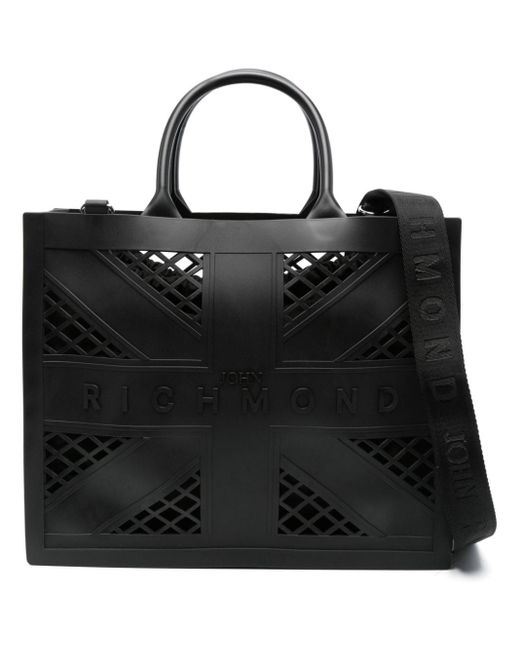 John Richmond Black Lochstrick-Handtasche mit Logo-Prägung
