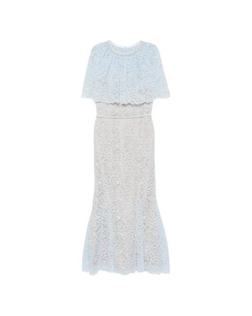 Self-Portrait White Lace-Detail Embellished Midi Dress