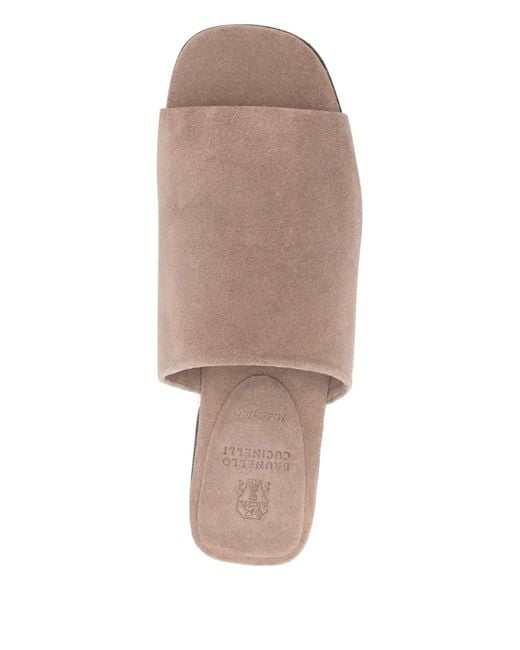 Brunello Cucinelli Brown Shore Suede Leather Flat Sandals