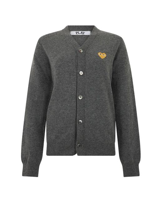COMME DES GARÇONS PLAY Gray Heart-Patch V-Neck Cardigan