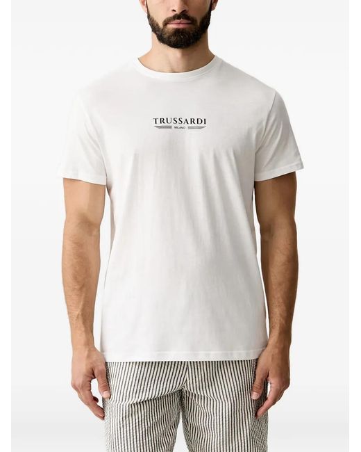 Trussardi White Logo-Print Cotton T-Shirt for men
