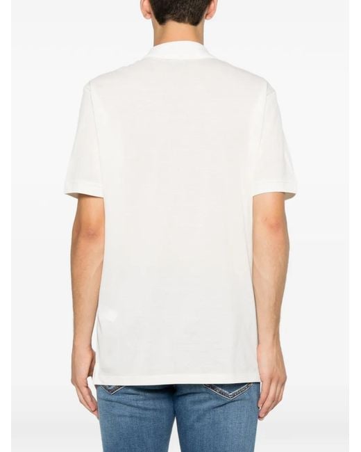 Emporio Armani White Quarter-Zip Logo-Patch Polo Shirt for men
