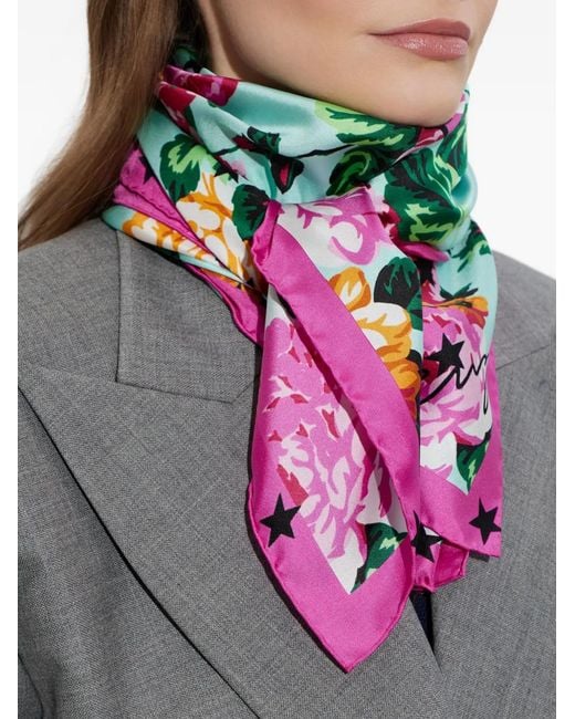 KENZO Blue Floral-Print Star-Print Scarf