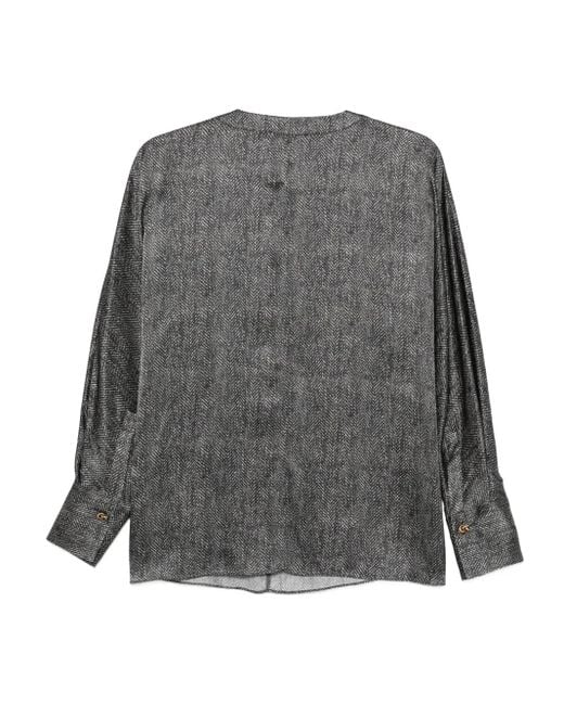 Antonelli Gray Bigné Herringbone Button Blouse
