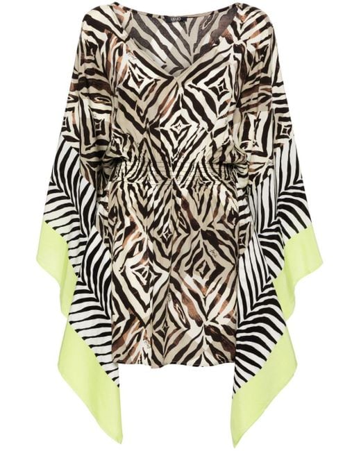 Liu Jo Green Zebra-print Kaftan Dress