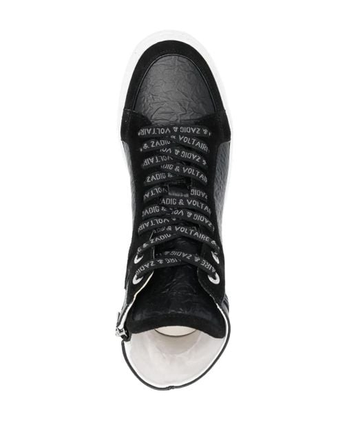 Zadig & Voltaire Black High Lash Crinkled-Finish Leather Sneakers