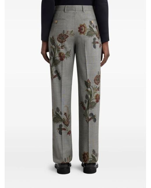 Etro Gray Floral-Printed Pleated Trousers for men