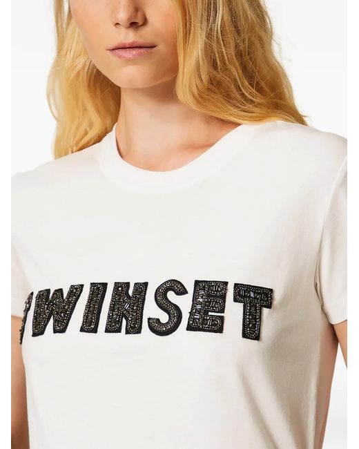 Twinset White T-Shirt With Embroidered Patch Logo