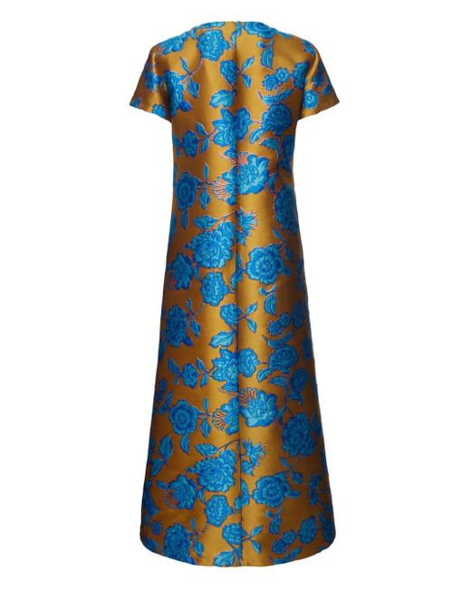 LaDoubleJ Blue Swing Jacquard-Kleid mit Blumenmuster