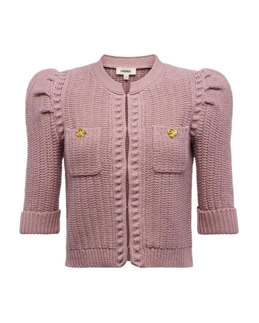 L'Agence Pink Puff-Sleeve Button-Detail Cardigan