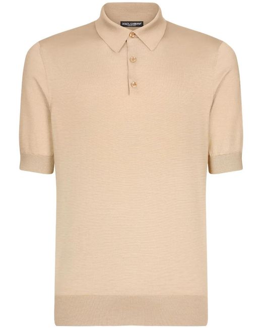 Dolce & Gabbana Natural Short-Sleeve Silk Polo Shirt for men