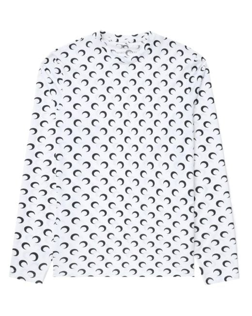 MARINE SERRE White Regenerated Moon-print Long-sleeve T-shirt for men