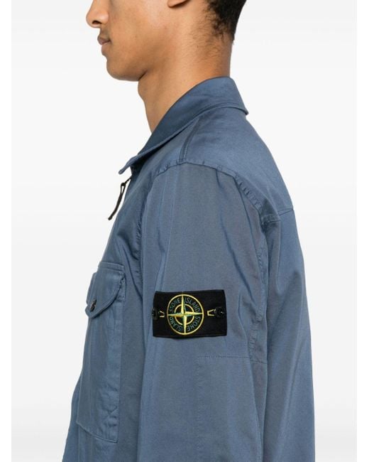 Stone Island Hemdjacke mit Kompass-Patch in Blue für Herren