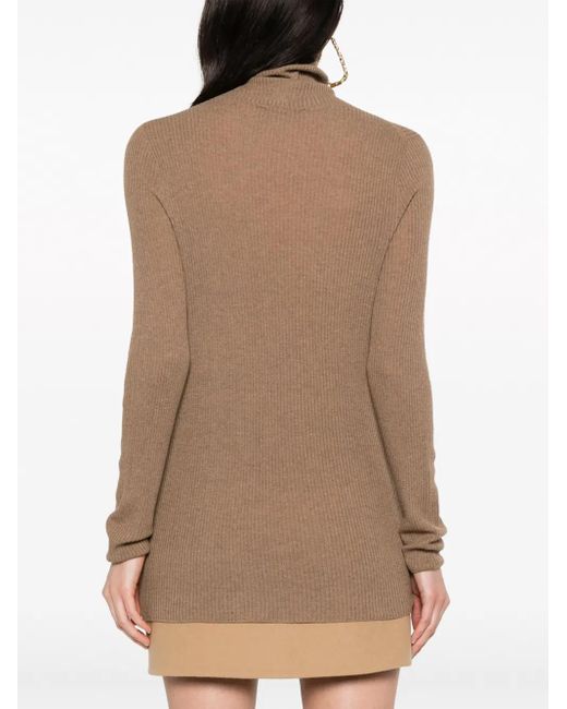 Fabiana Filippi Brown Roll-Neck Ribbed-Knit Jumper