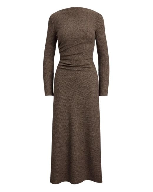 Ralph Lauren Brown Long-Sleeve Wool Midi Dress